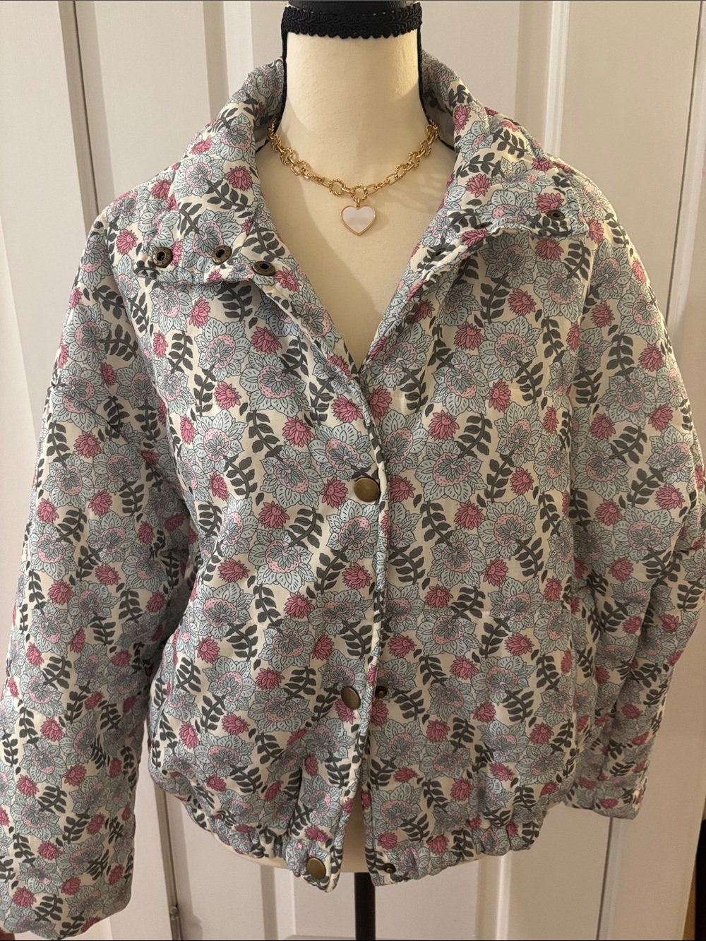 Printed Floral Women's Jacket - Pink & olive green